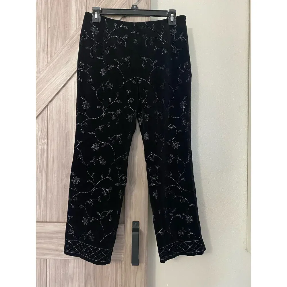 Ann Taylor stretch 6P black velvet beaded and embroidered pants